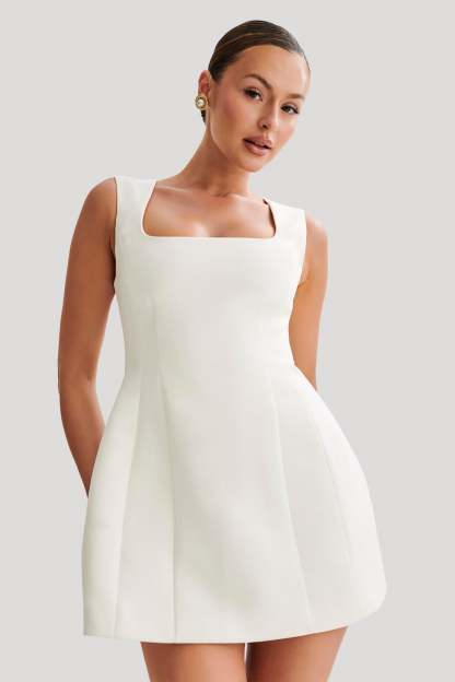 Lysandre Crepe Mini Dress - Ivory-My Chic Way.All Rights Reserved