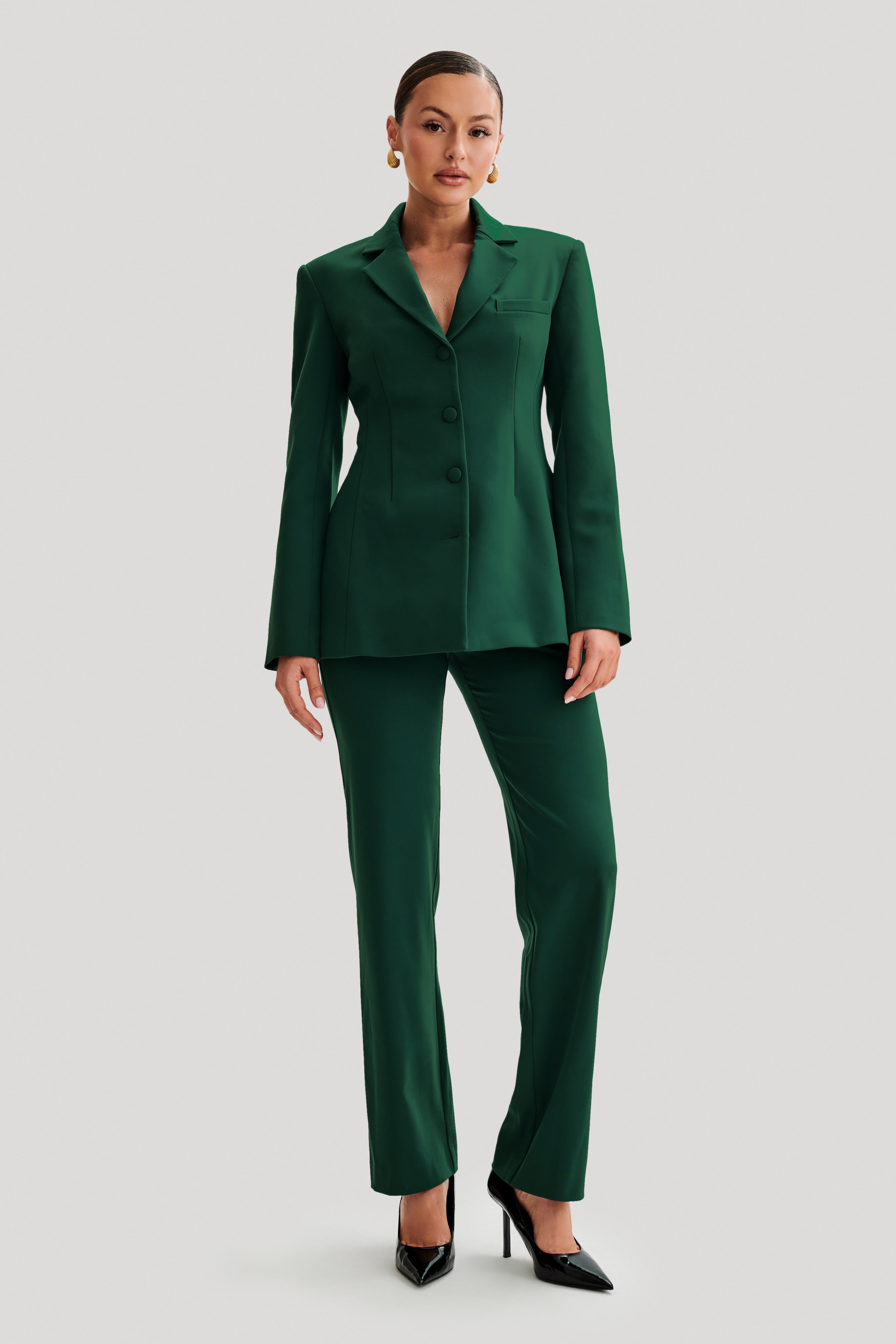 Greer Hourglass Suiting Blazer - Forest Green-My Chic Way.All Rights Reserved