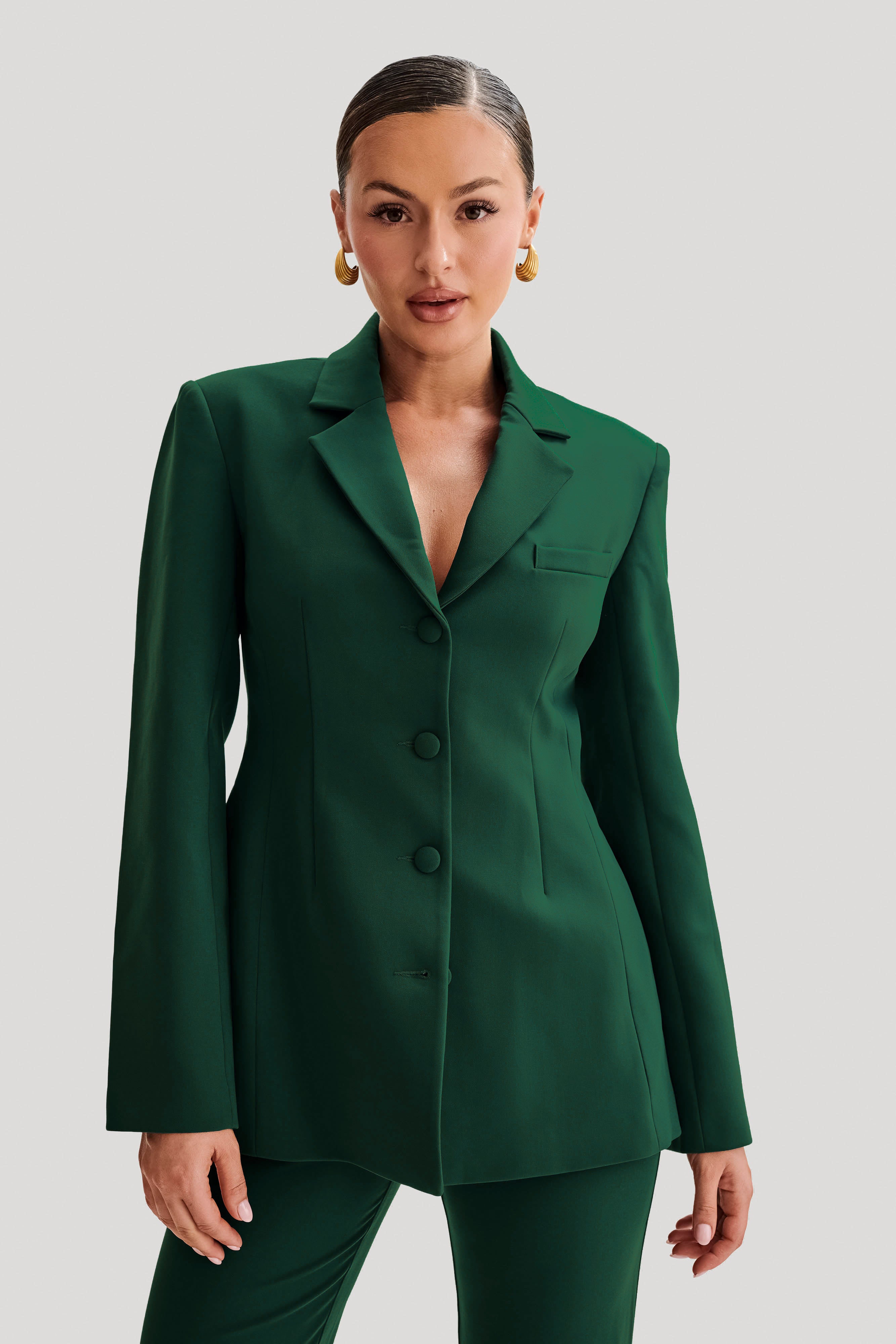Greer Hourglass Suiting Blazer - Forest Green-My Chic Way.All Rights Reserved
