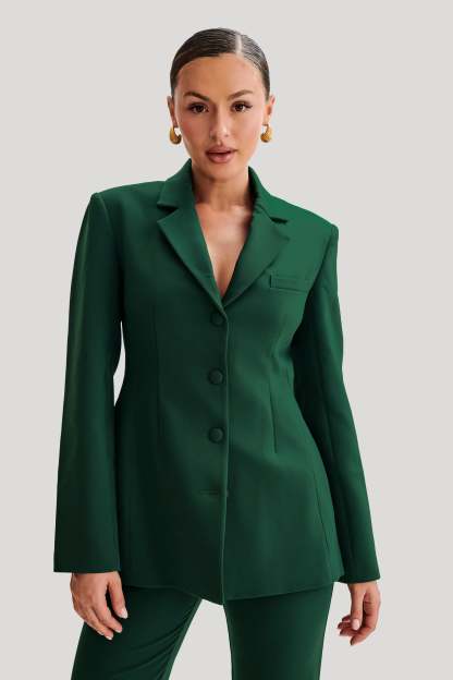 Greer Hourglass Suiting Blazer - Forest Green-My Chic Way.All Rights Reserved