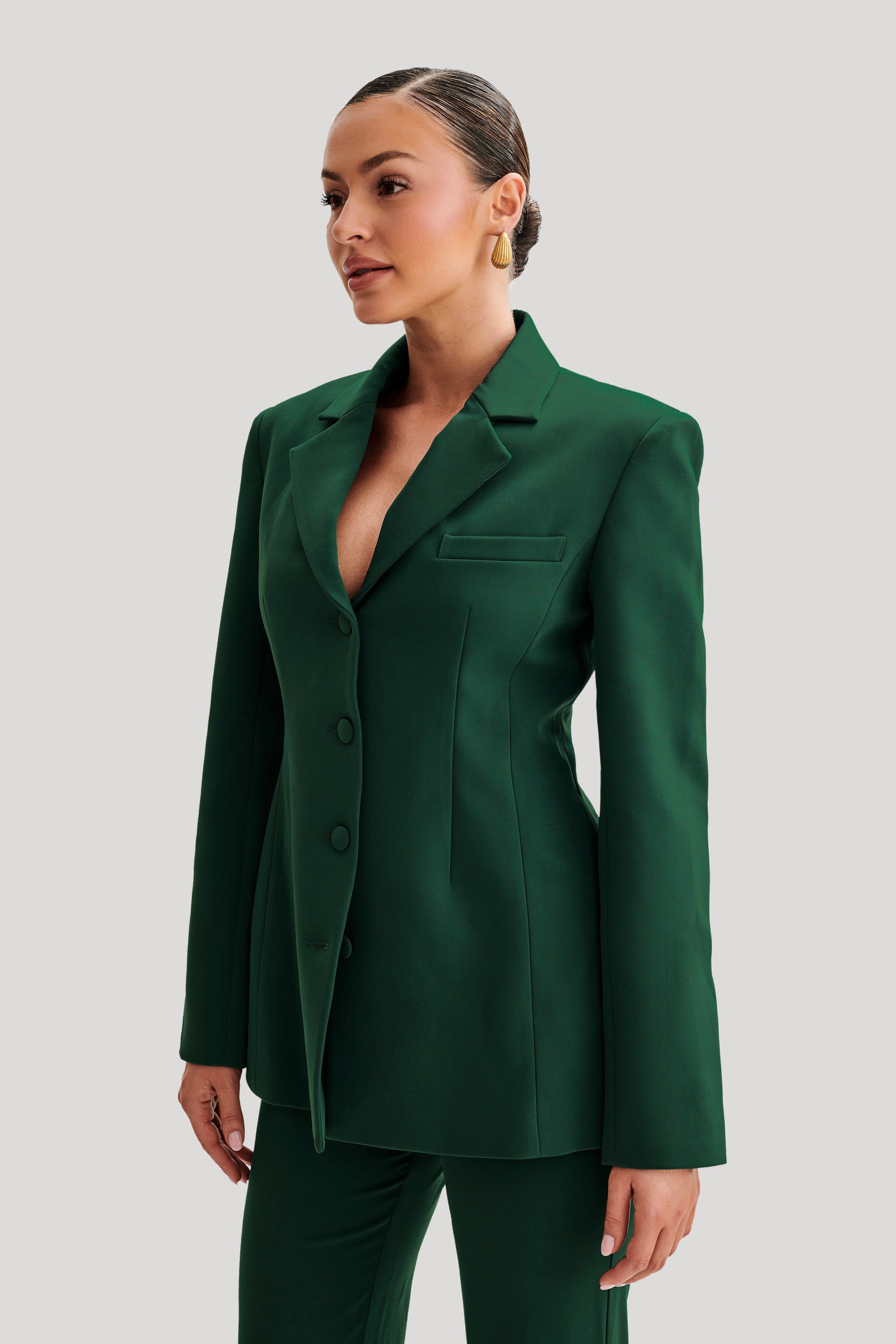 Greer Hourglass Suiting Blazer - Forest Green-My Chic Way.All Rights Reserved