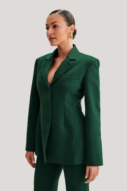 Greer Hourglass Suiting Blazer - Forest Green-My Chic Way.All Rights Reserved
