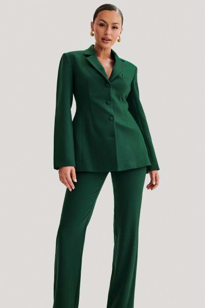 Greer Hourglass Suiting Blazer - Forest Green-My Chic Way.All Rights Reserved