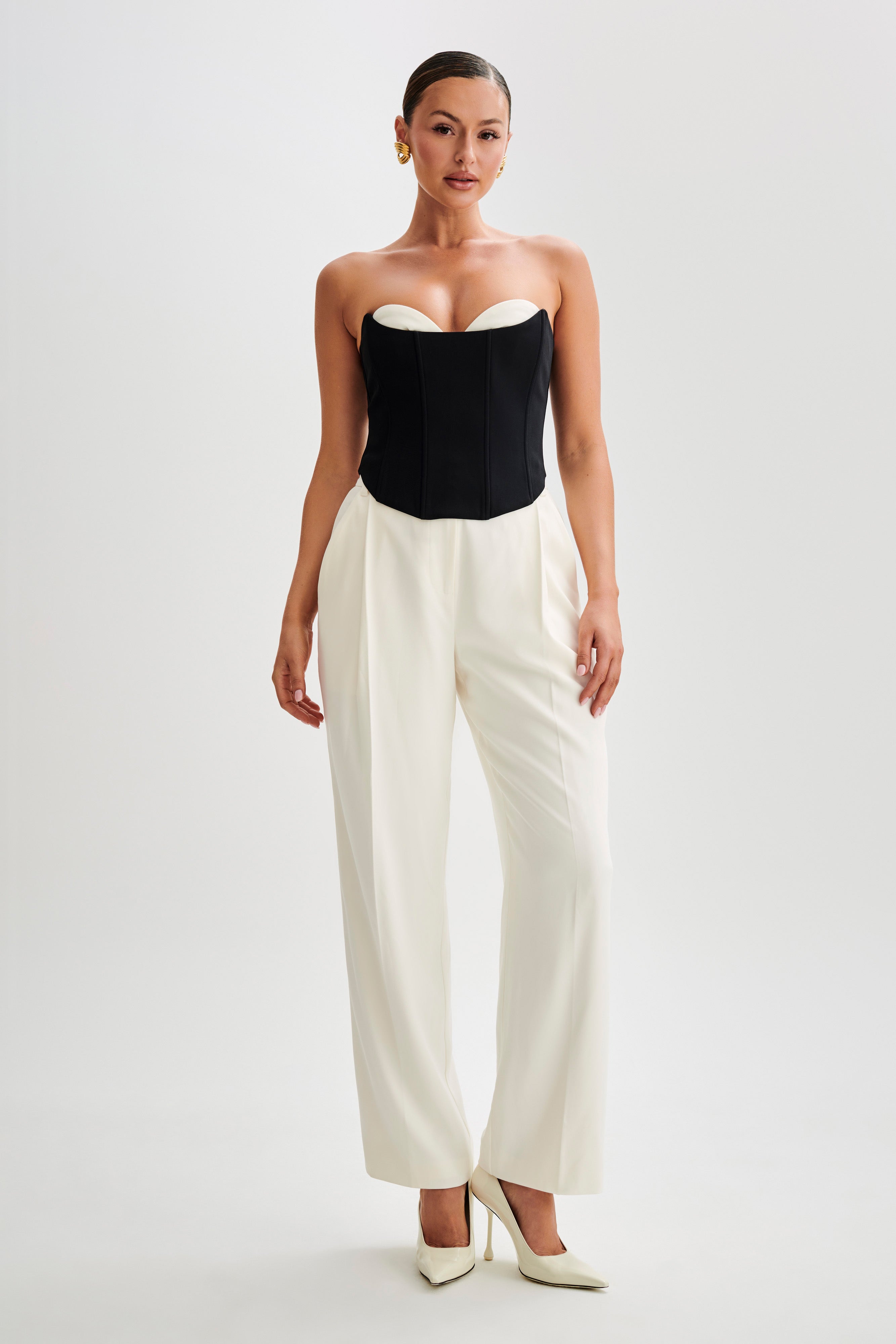 Oceane Contrast Suiting Strapless Corset - Black-My Chic Way.All Rights Reserved
