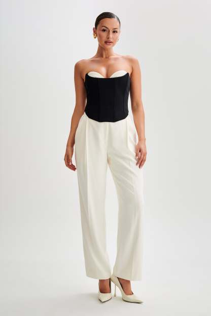 Oceane Contrast Suiting Strapless Corset - Black-My Chic Way.All Rights Reserved