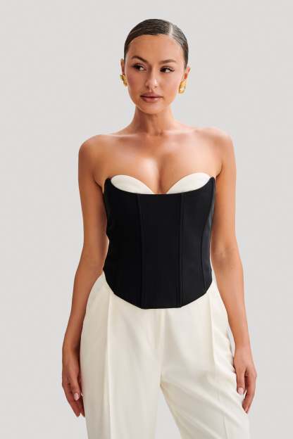 Oceane Contrast Suiting Strapless Corset - Black-My Chic Way.All Rights Reserved