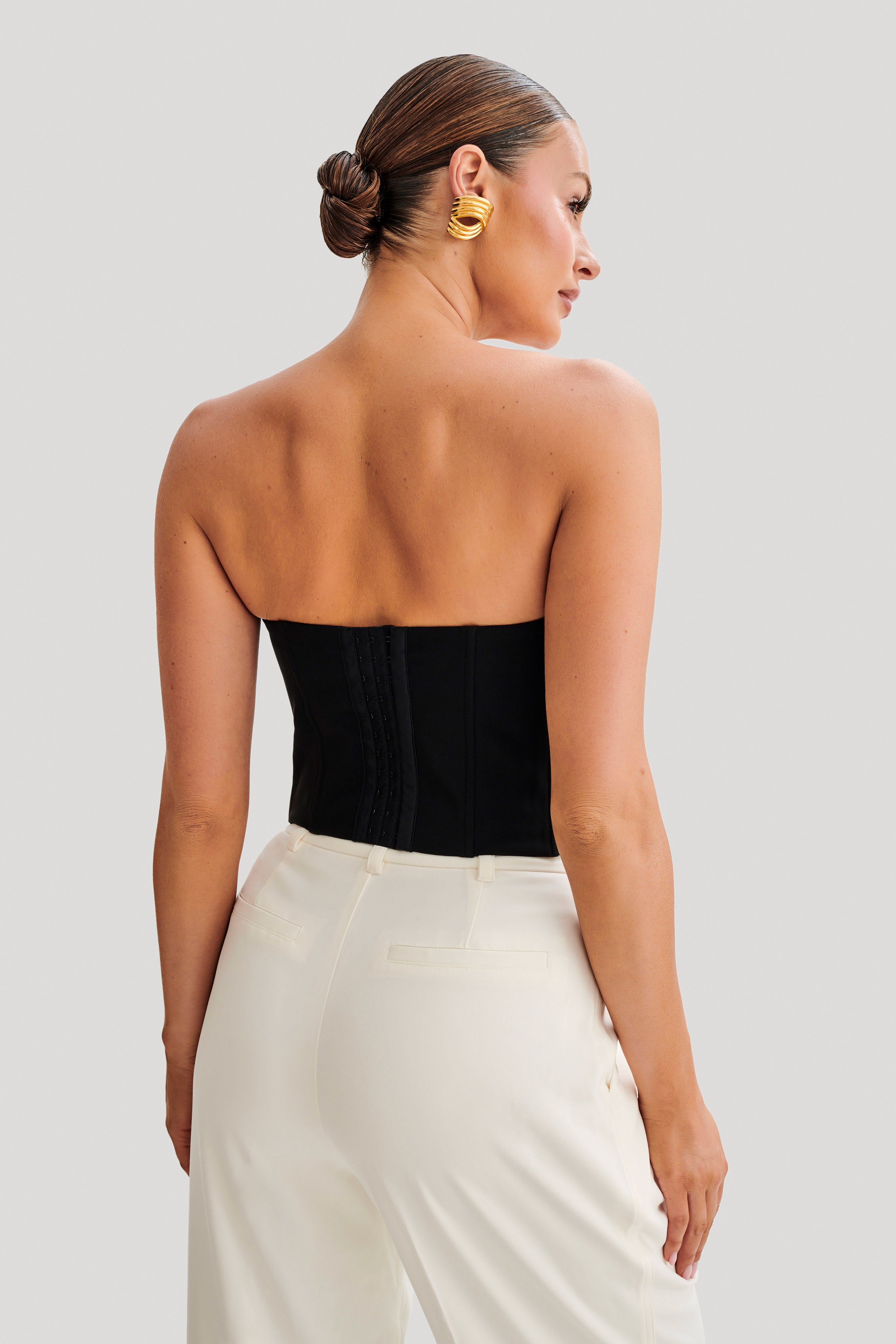 Oceane Contrast Suiting Strapless Corset - Black-My Chic Way.All Rights Reserved