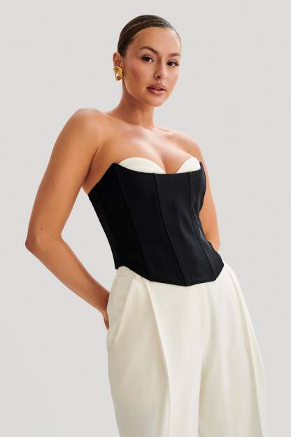 Oceane Contrast Suiting Strapless Corset - Black-My Chic Way.All Rights Reserved