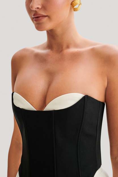 Oceane Contrast Suiting Strapless Corset - Black-My Chic Way.All Rights Reserved