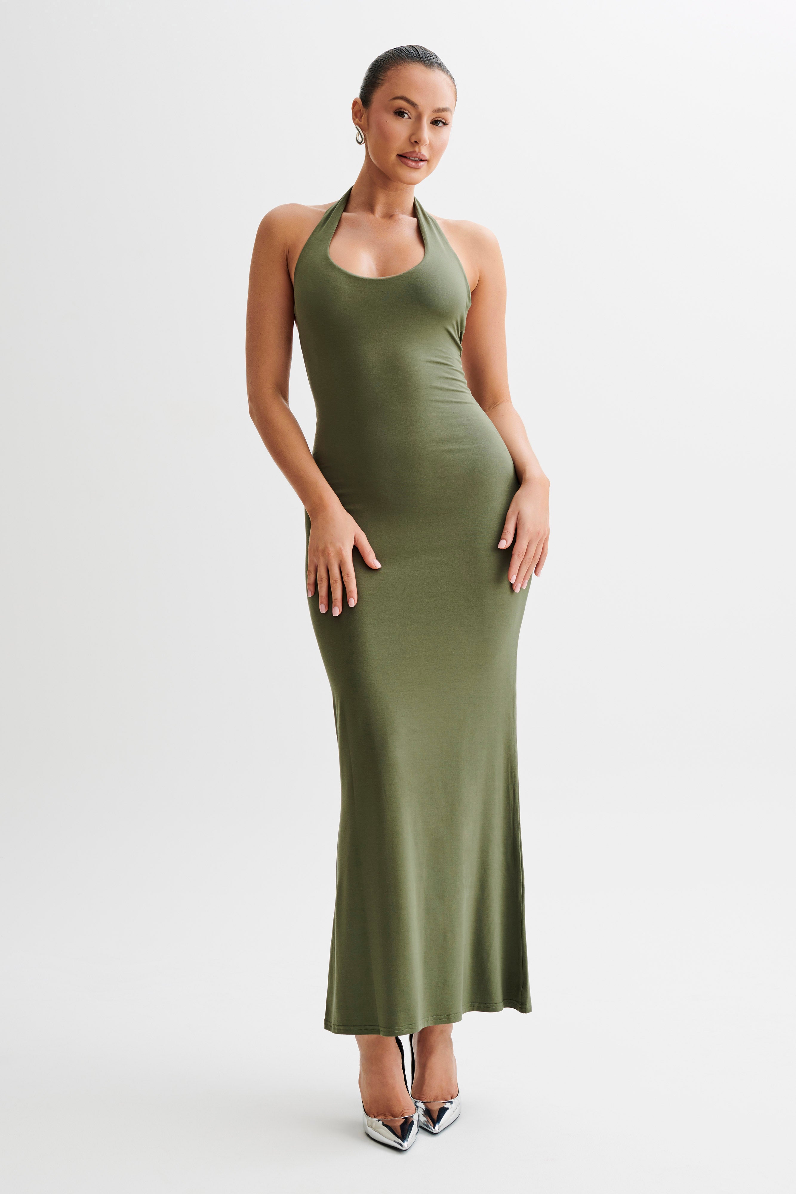Jessica Modal Halter Maxi Dress - Military Olive-My Chic Way.All Rights Reserved