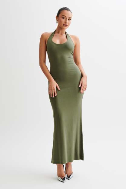 Jessica Modal Halter Maxi Dress - Military Olive-My Chic Way.All Rights Reserved
