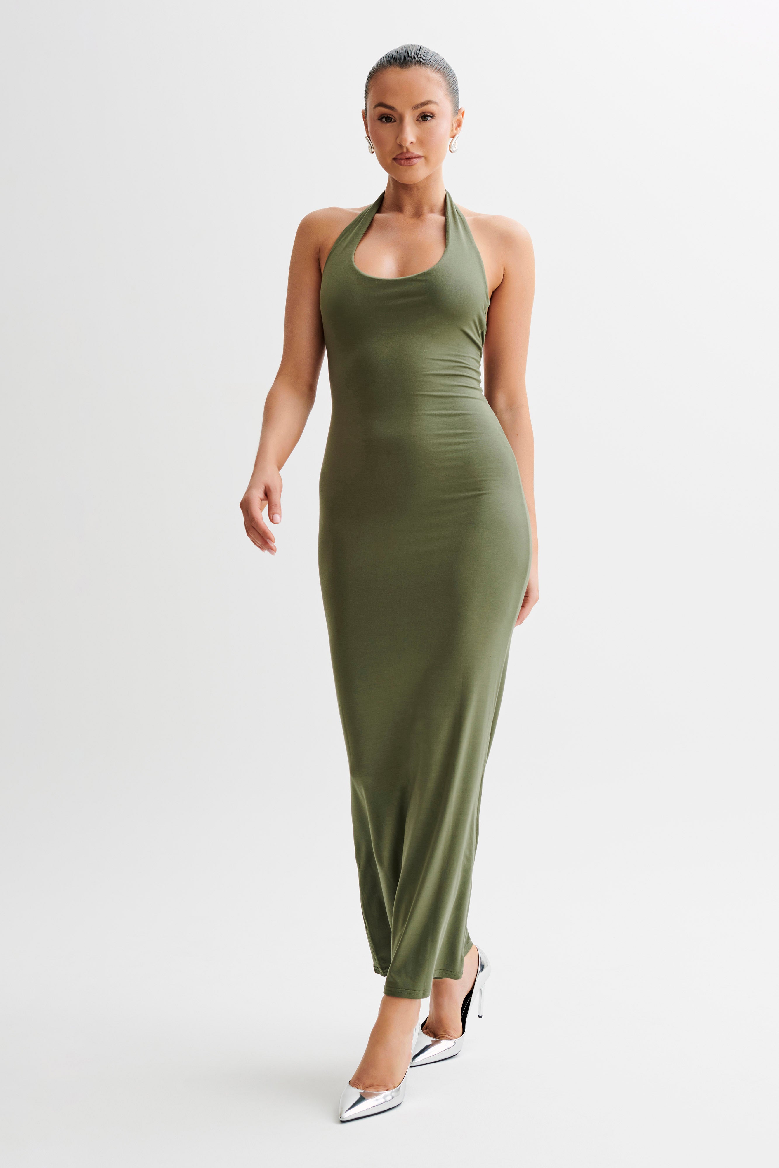 Jessica Modal Halter Maxi Dress - Military Olive-My Chic Way.All Rights Reserved