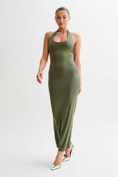Jessica Modal Halter Maxi Dress - Military Olive-My Chic Way.All Rights Reserved