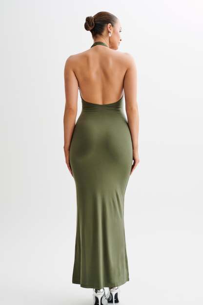 Jessica Modal Halter Maxi Dress - Military Olive-My Chic Way.All Rights Reserved