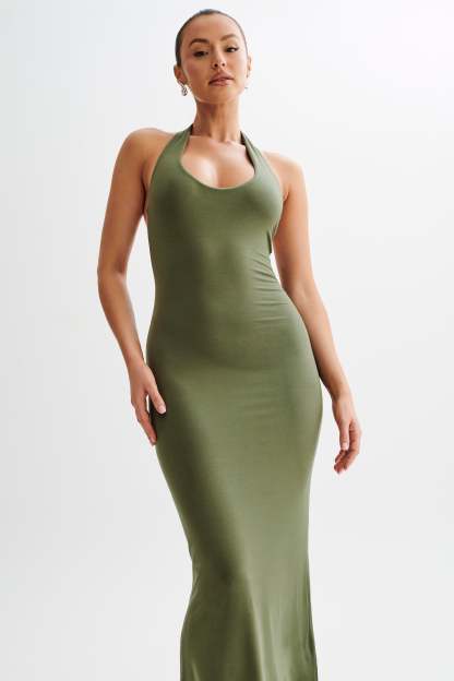 Jessica Modal Halter Maxi Dress - Military Olive-My Chic Way.All Rights Reserved
