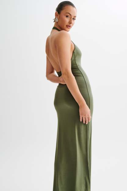 Jessica Modal Halter Maxi Dress - Military Olive-My Chic Way.All Rights Reserved