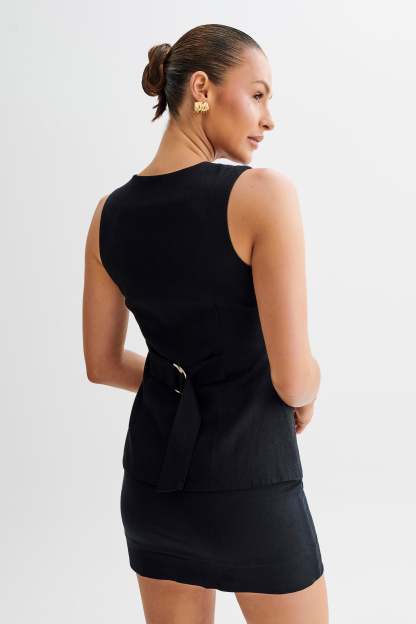 Laurence Sleeveless Linen Longline Top - Black-My Chic Way.All Rights Reserved