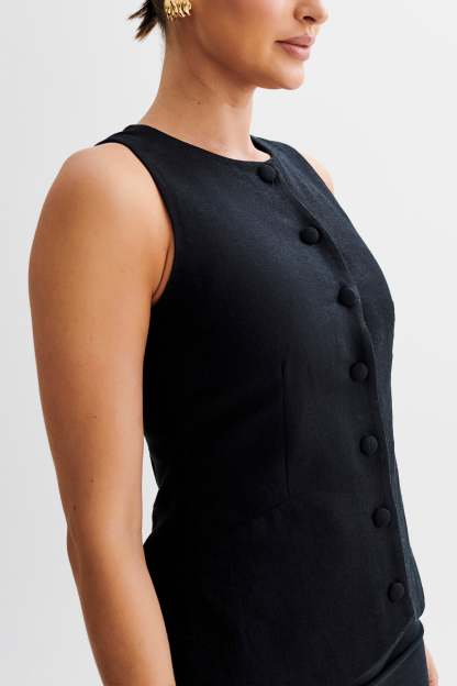 Laurence Sleeveless Linen Longline Top - Black-My Chic Way.All Rights Reserved