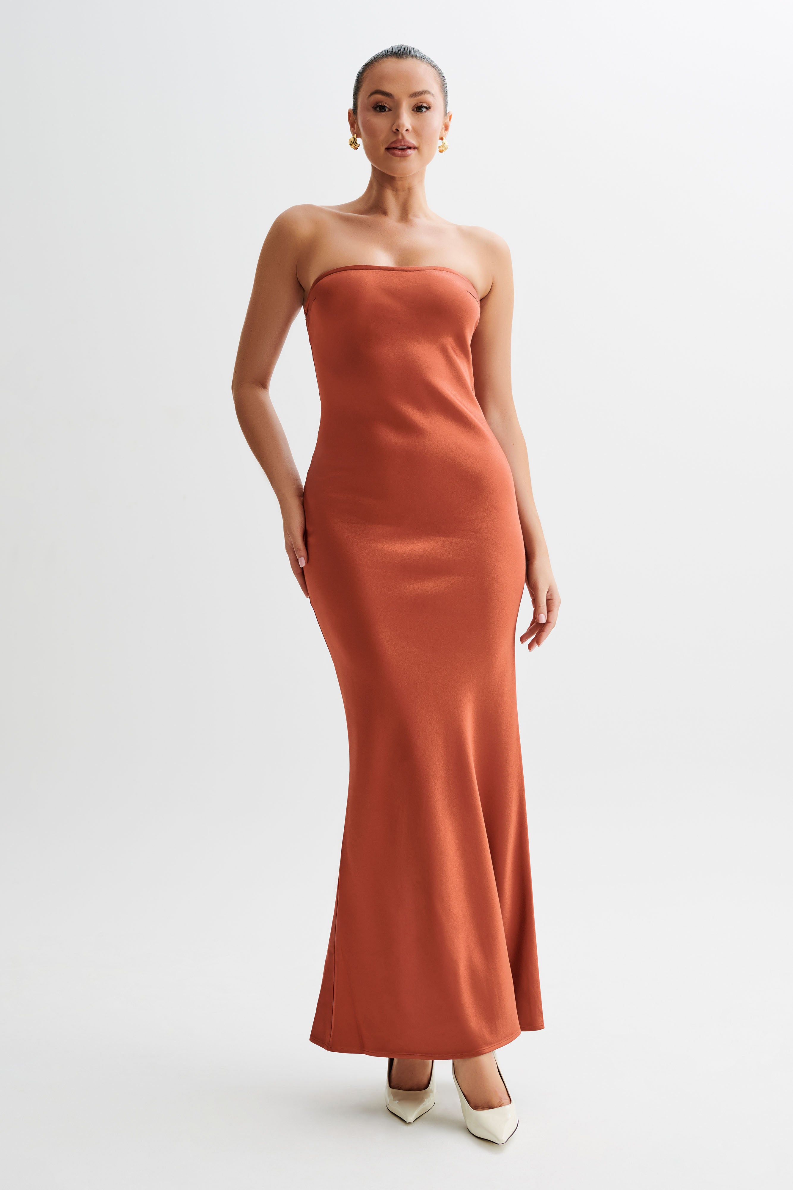 Claudette Strapless Satin Maxi Dress - Burnt Orange-My Chic Way.All Rights Reserved