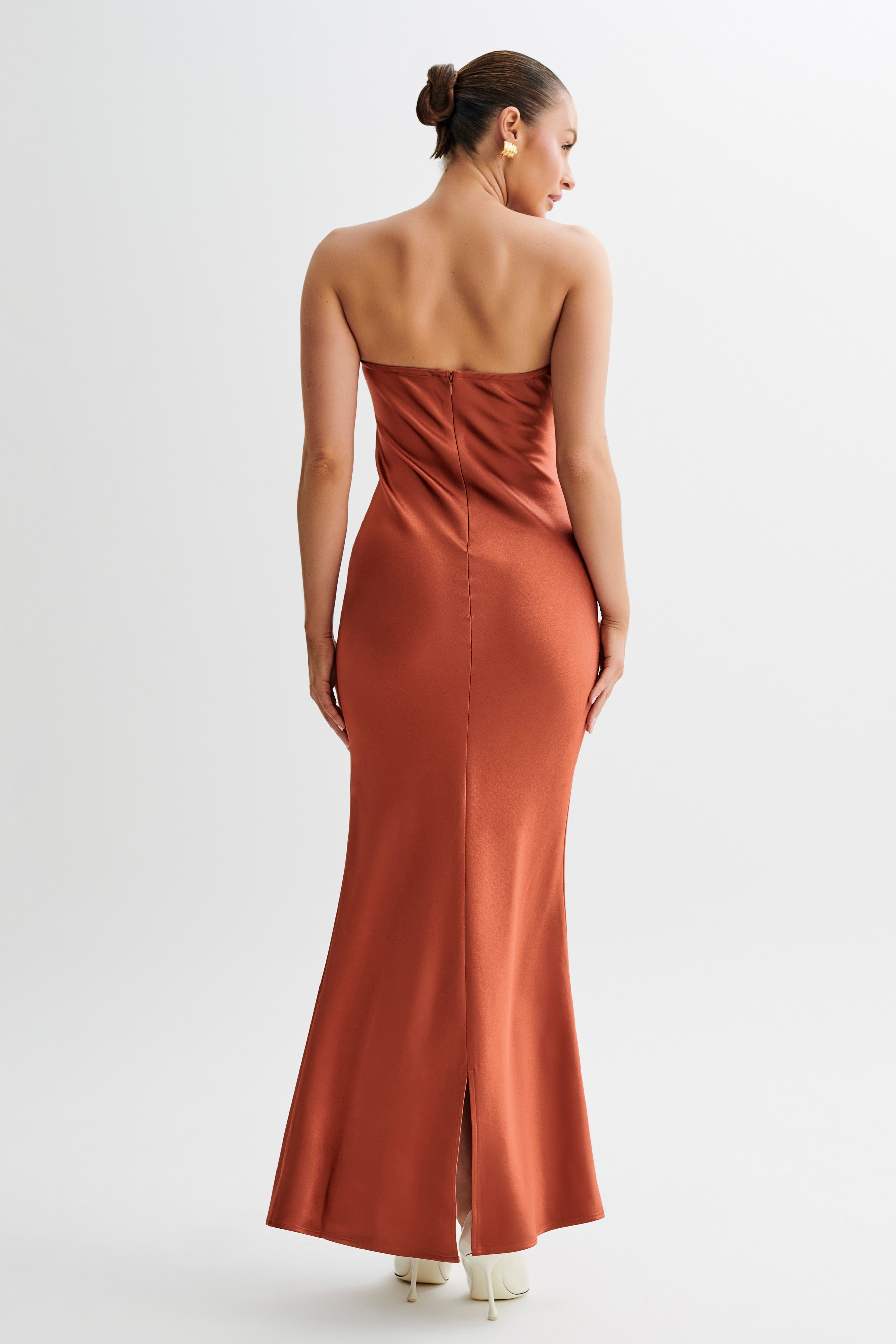 Claudette Strapless Satin Maxi Dress - Burnt Orange-My Chic Way.All Rights Reserved