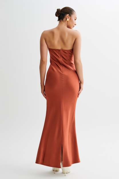 Claudette Strapless Satin Maxi Dress - Burnt Orange-My Chic Way.All Rights Reserved