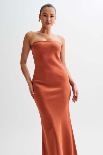Claudette Strapless Satin Maxi Dress - Burnt Orange-My Chic Way.All Rights Reserved