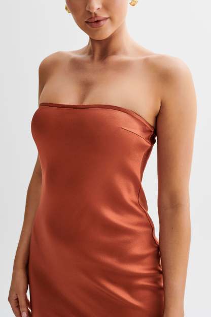 Claudette Strapless Satin Maxi Dress - Burnt Orange-My Chic Way.All Rights Reserved