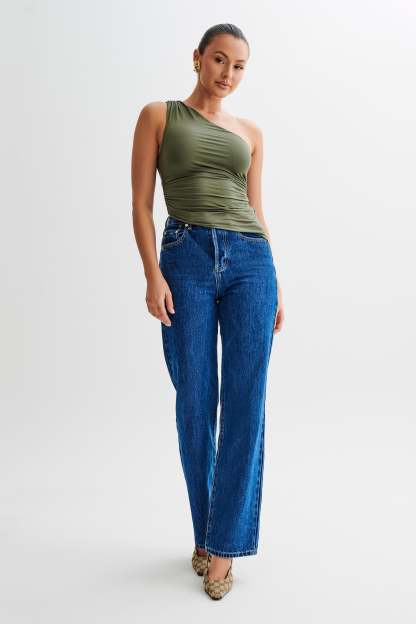 Sarah One Shoulder Modal Asymmetric Top - Military Olive-My Chic Way.All Rights Reserved