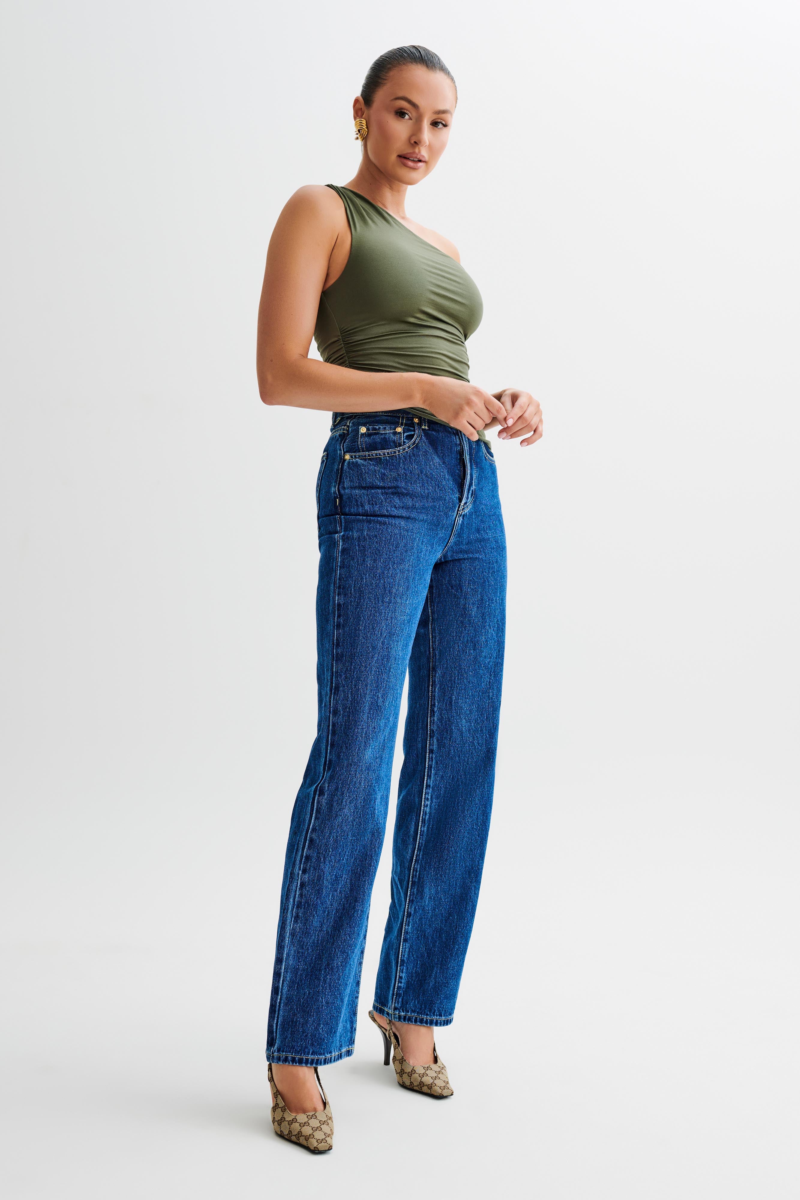Sarah One Shoulder Modal Asymmetric Top - Military Olive-My Chic Way.All Rights Reserved