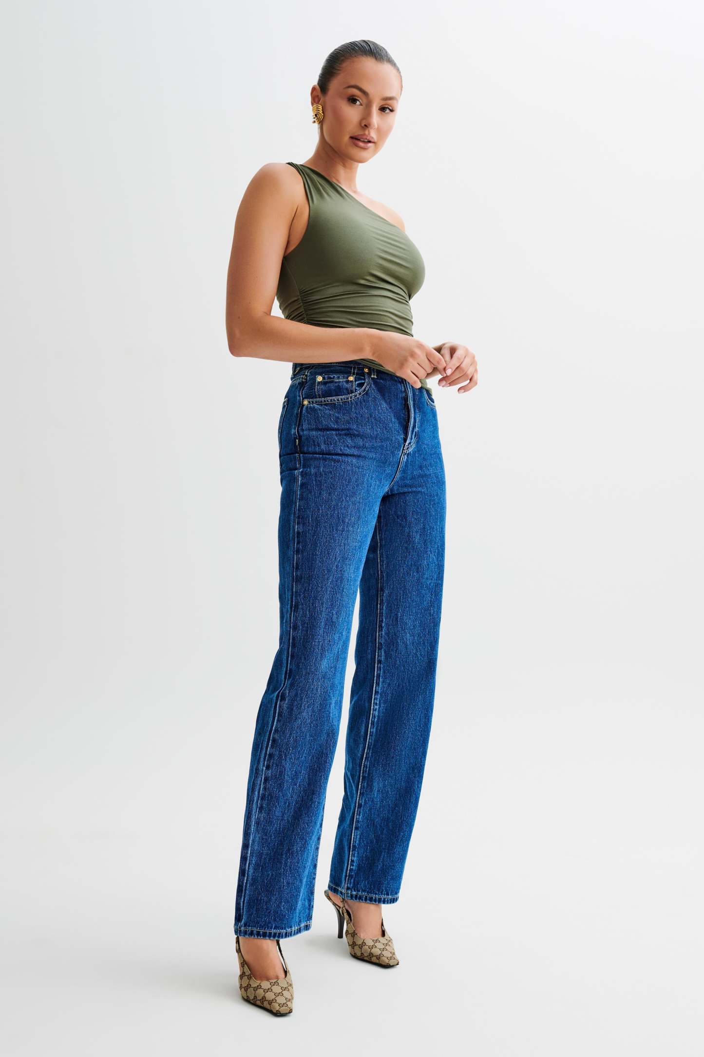 Sarah One Shoulder Modal Asymmetric Top - Military Olive-My Chic Way.All Rights Reserved