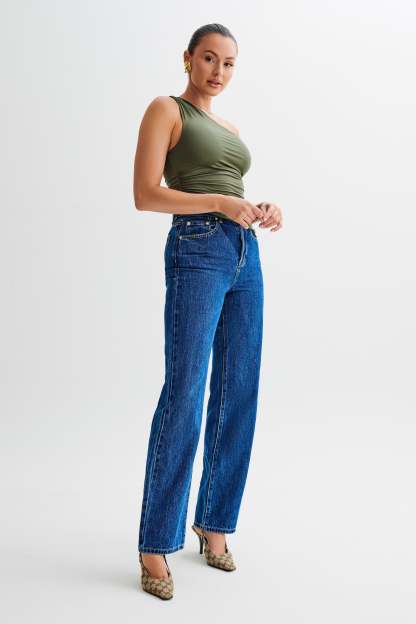 Sarah One Shoulder Modal Asymmetric Top - Military Olive-My Chic Way.All Rights Reserved