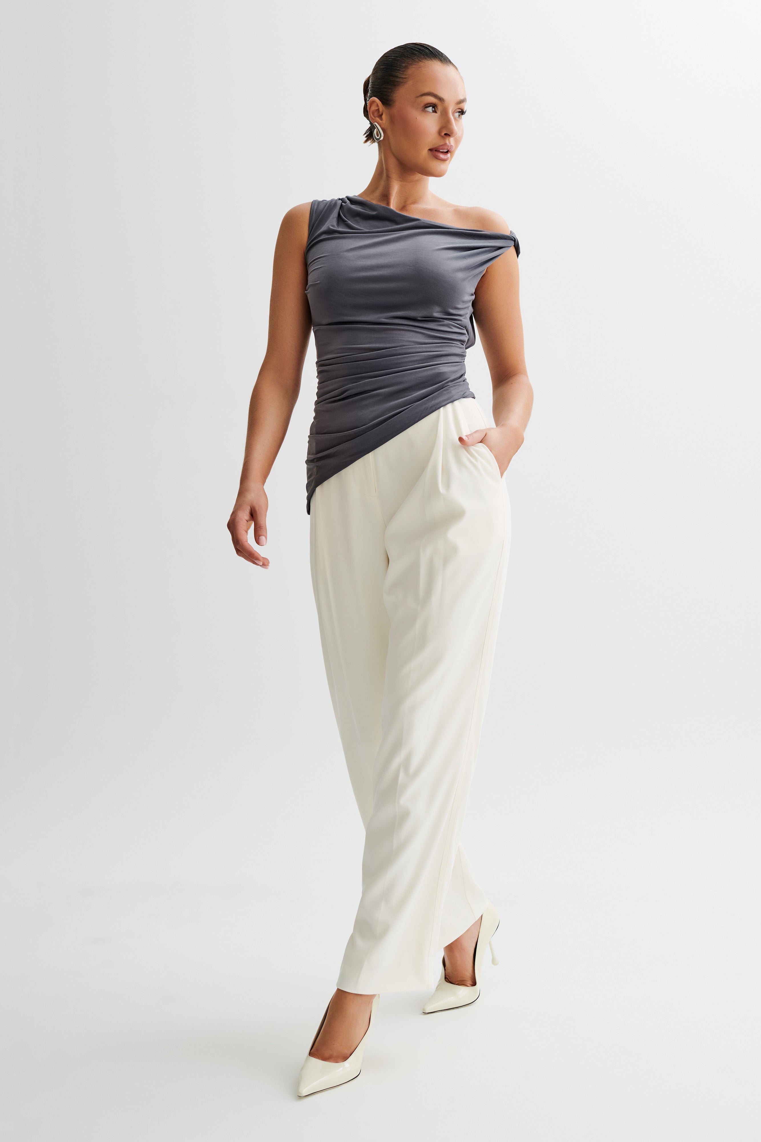 Prianyka Slinky Sleeveless Top - Charcoal-My Chic Way.All Rights Reserved