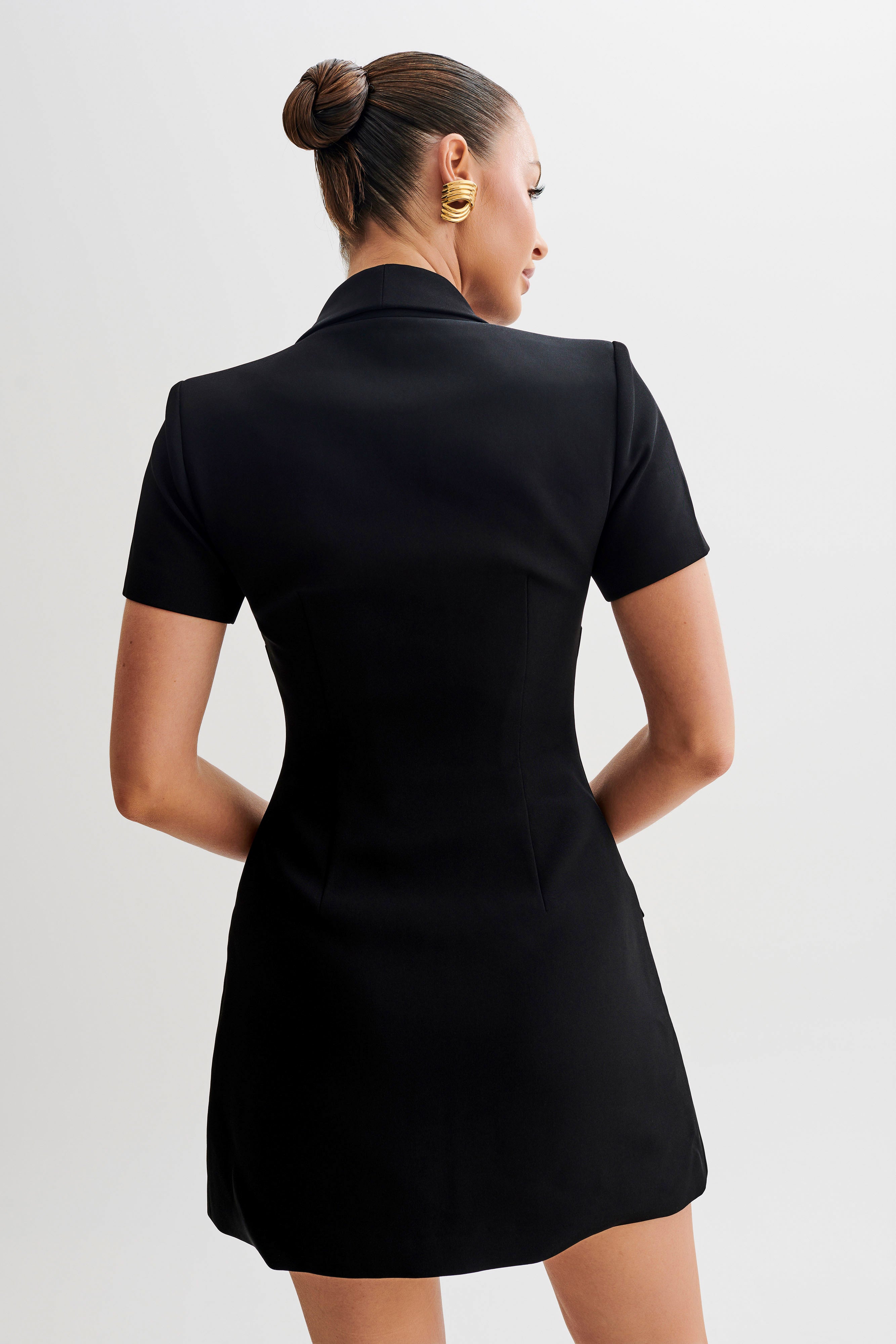 Paolina Collared Suiting Mini Dress - Black-My Chic Way.All Rights Reserved