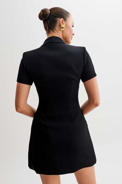 Paolina Collared Suiting Mini Dress - Black-My Chic Way.All Rights Reserved