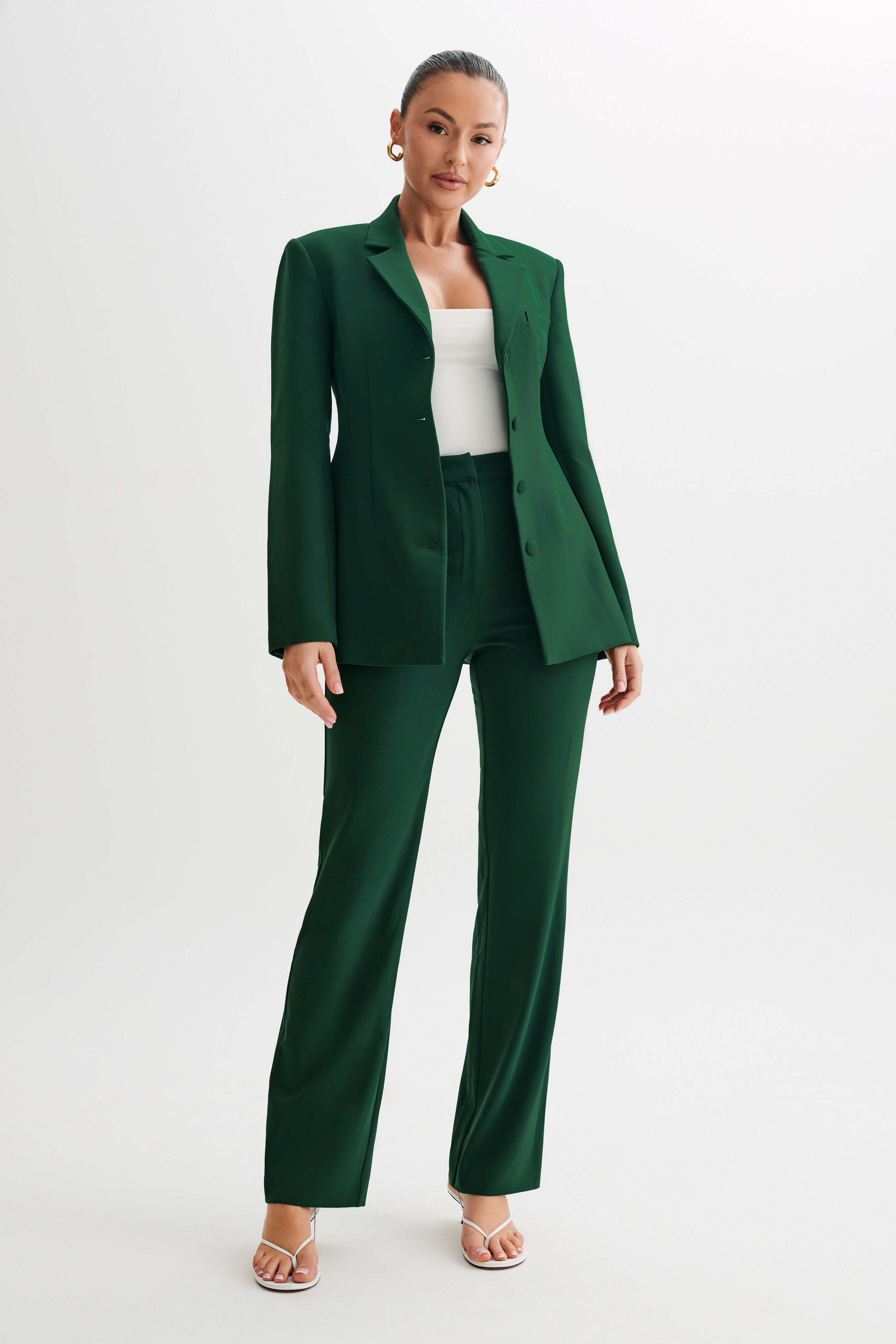 Greer Hourglass Suiting Blazer - Forest Green-My Chic Way.All Rights Reserved