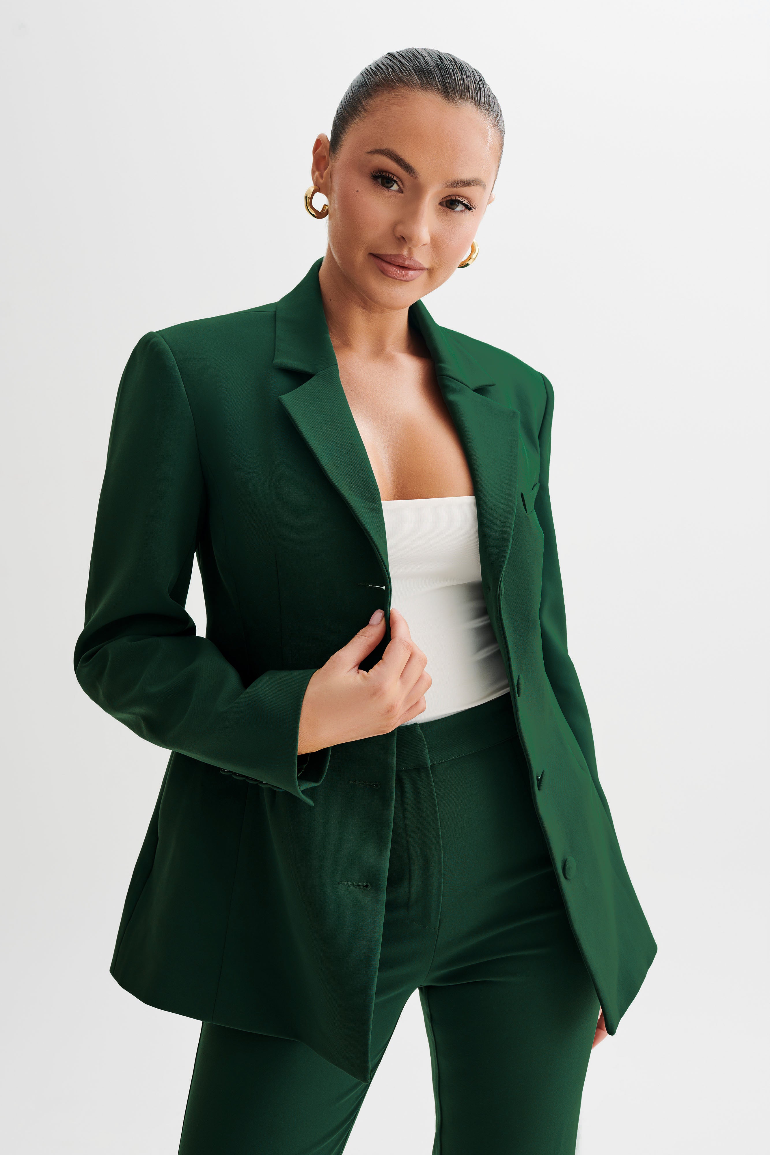 Greer Hourglass Suiting Blazer - Forest Green-My Chic Way.All Rights Reserved