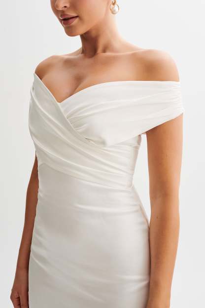 Harley Off Shoulder Satin Maxi Dress - Ivory-My Chic Way.All Rights Reserved