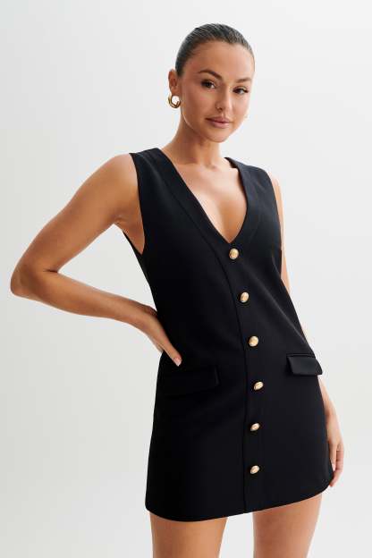 Florentina Sleeveless Suiting Mini Dress - Black-My Chic Way.All Rights Reserved