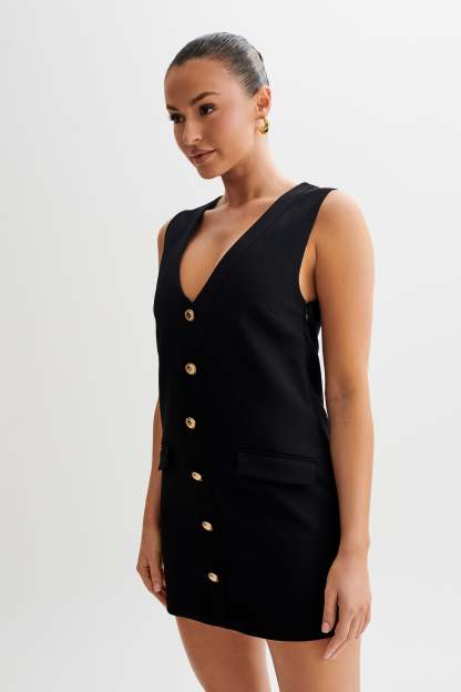 Florentina Sleeveless Suiting Mini Dress - Black-My Chic Way.All Rights Reserved
