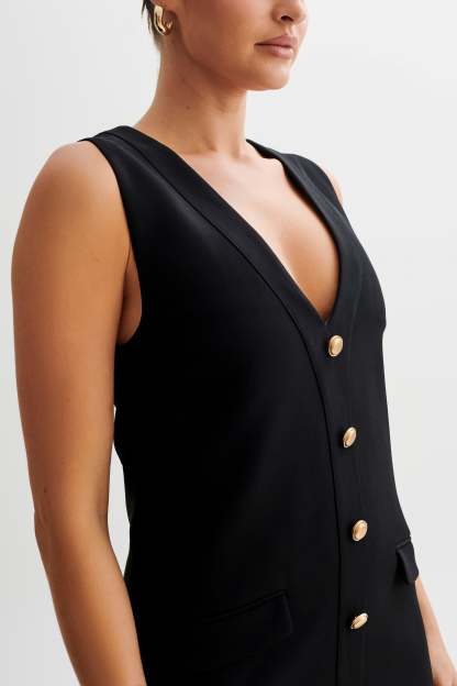 Florentina Sleeveless Suiting Mini Dress - Black-My Chic Way.All Rights Reserved