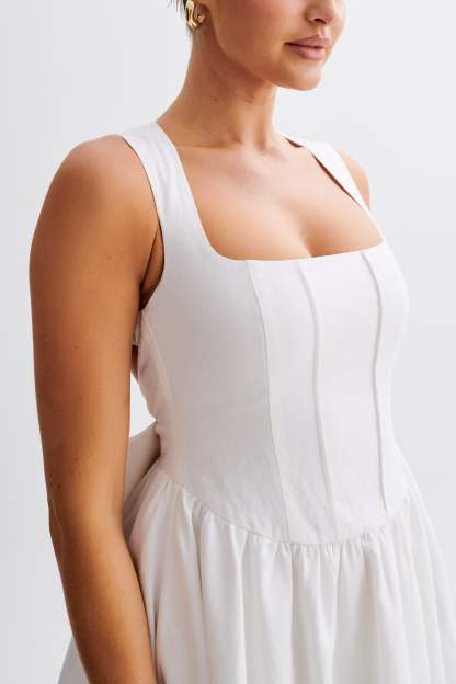 Marcella Linen Bow Back Mini Dress - White-My Chic Way.All Rights Reserved