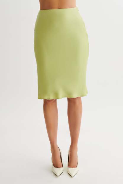 Allegra Satin Knee Length Skirt - Apple-My Chic Way.All Rights Reserved