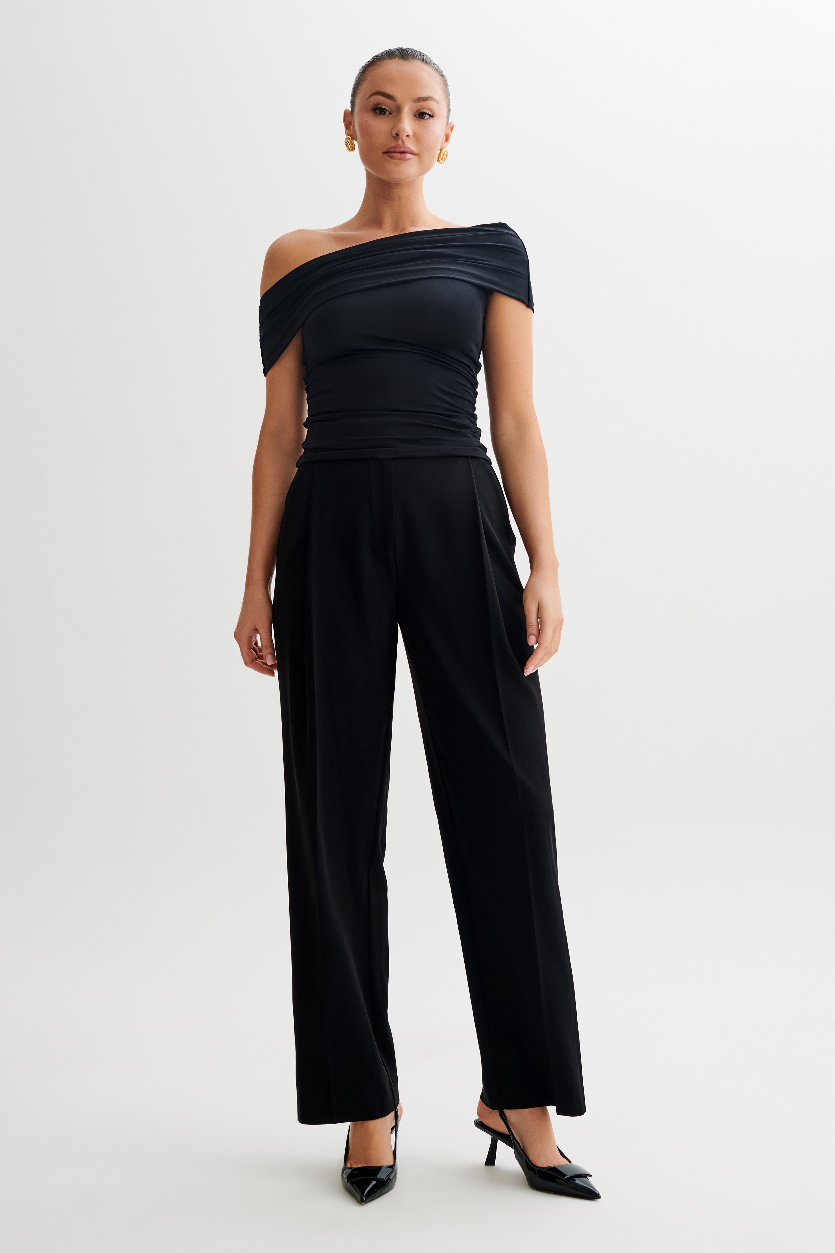 Cassandra Off Shoulder Slinky Top - Black-My Chic Way.All Rights Reserved