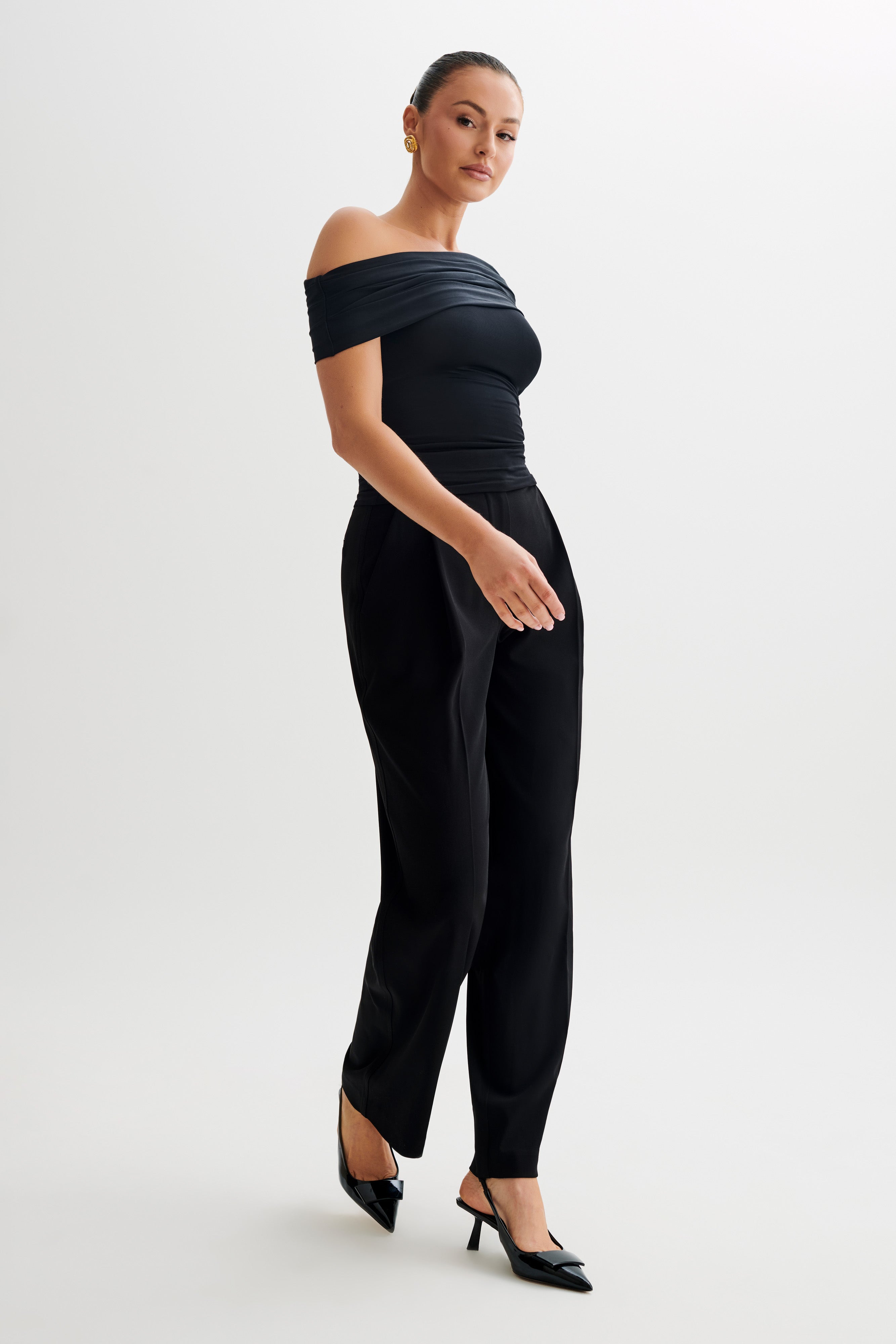Cassandra Off Shoulder Slinky Top - Black-My Chic Way.All Rights Reserved