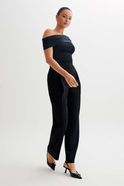 Cassandra Off Shoulder Slinky Top - Black-My Chic Way.All Rights Reserved