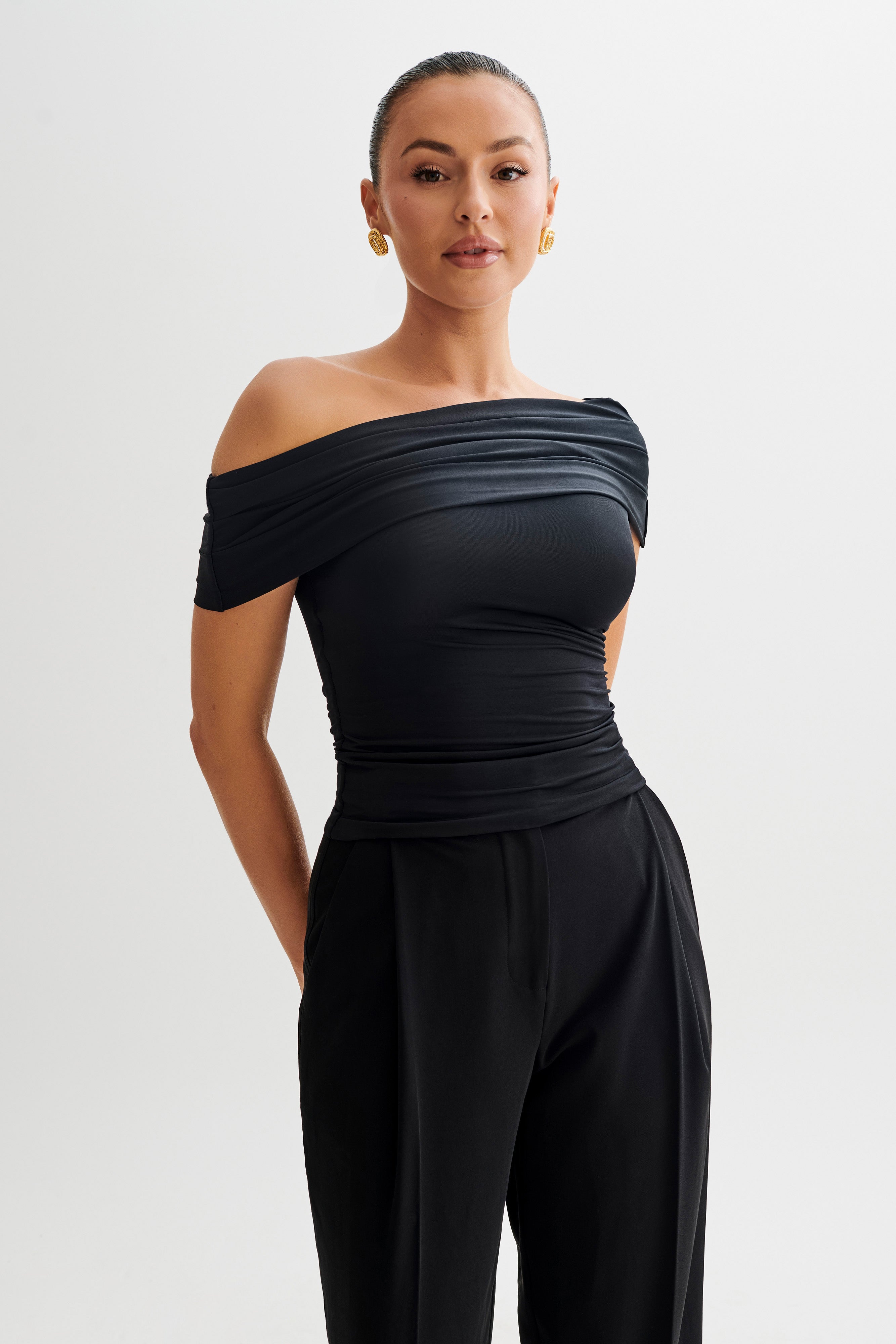 Cassandra Off Shoulder Slinky Top - Black-My Chic Way.All Rights Reserved