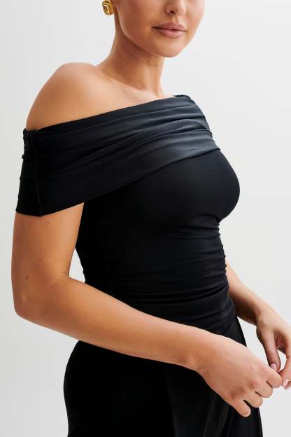 Cassandra Off Shoulder Slinky Top - Black-My Chic Way.All Rights Reserved