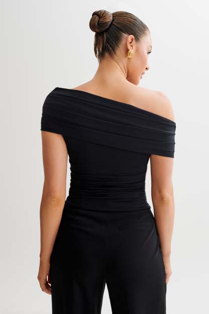 Cassandra Off Shoulder Slinky Top - Black-My Chic Way.All Rights Reserved