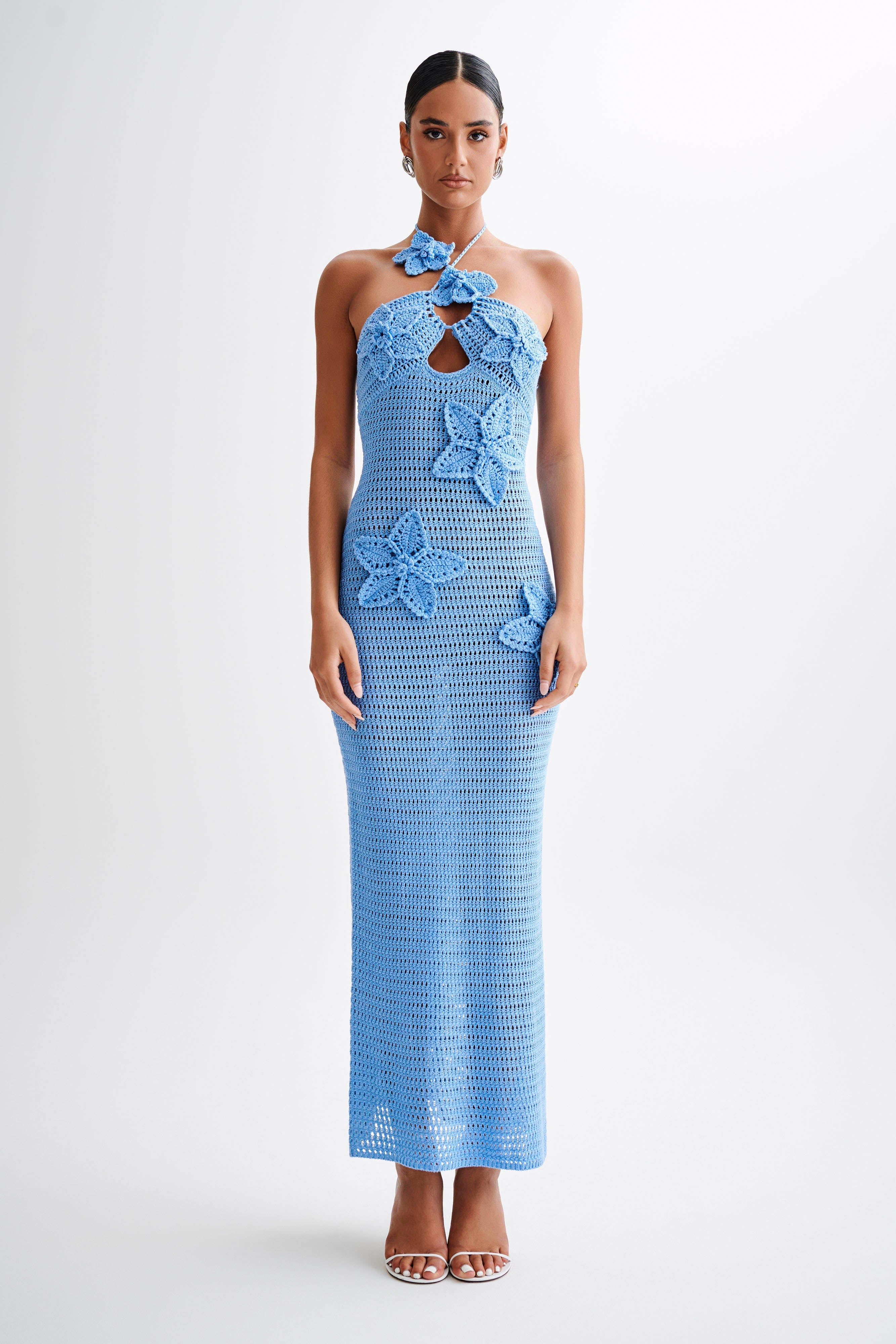 Kyla Floral Crochet Maxi Dress - Cornflower Blue-My Chic Way.All Rights Reserved