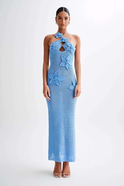 Kyla Floral Crochet Maxi Dress - Cornflower Blue-My Chic Way.All Rights Reserved